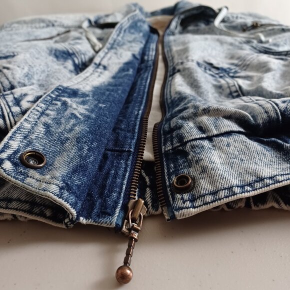 Giacca Blues 80s Acid-wash Denim Bomber Jacket - Picture 6 of 16